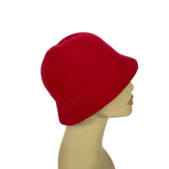 Banana Republic 100% Wool Bucket Hat Cherry Red Cloche Hat Winter Cap Cozy - Picture 2 of 11